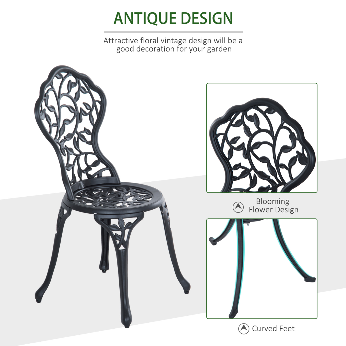Outsunny 3 Piece Cast Aluminum Bistro Set, Black