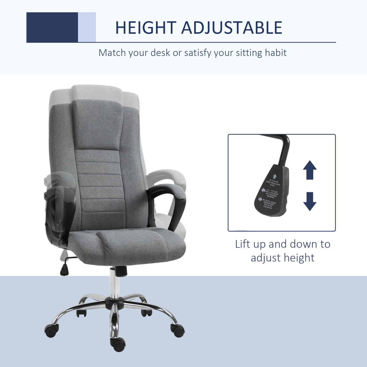 Linen Swivel Office Chair, High Back, Wide Seat, Adjustable, Khaki