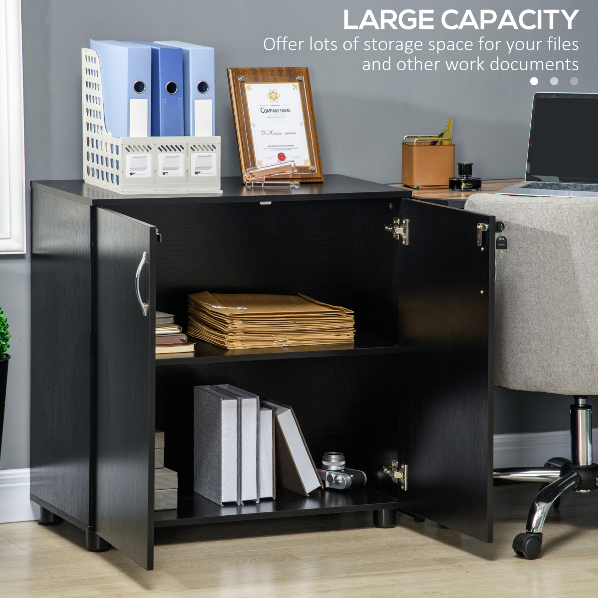 2-Tier Locking Office Storage Cabinet File Organisation with 2 Keys, Black
