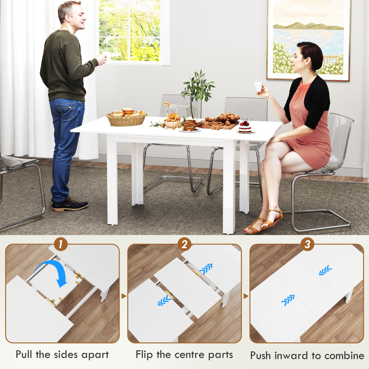 HOMCOM Extendable Dining Table for 4-6, High Gloss White