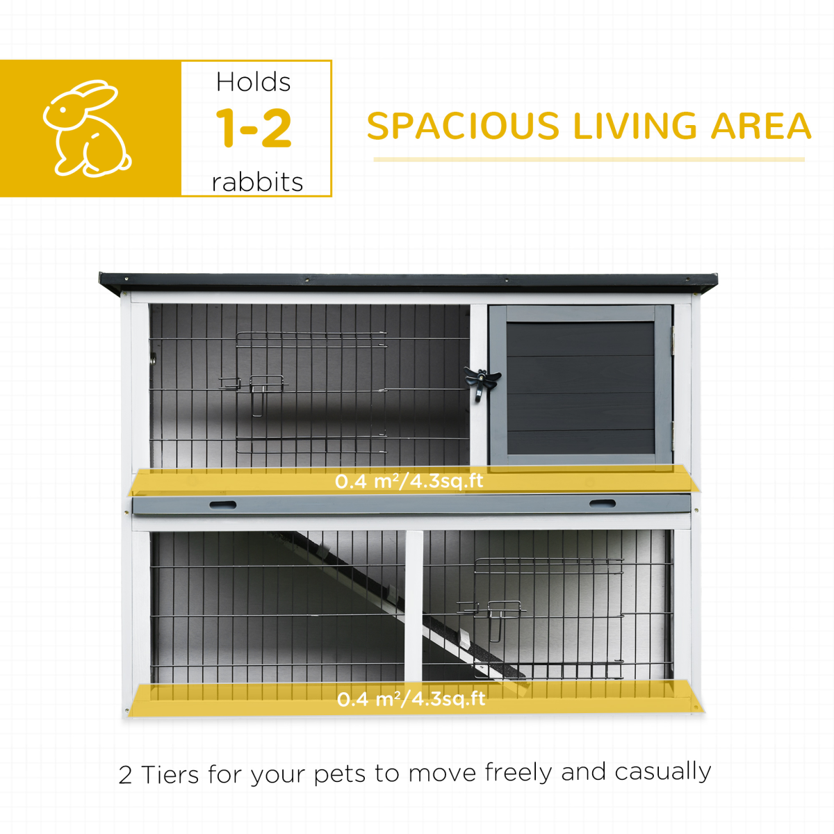Pawhut Rabbit Hutch and Run with Removable Tray, Openable Roof, Ramp and Lockable Doors for Rabbits, Guinea Pigs and Small Animals