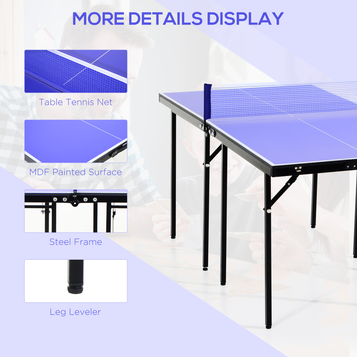 Folding Mini Table Tennis Set with Net, Portable Foldable Ping Pong Table, MDF with Steel Support and Legs