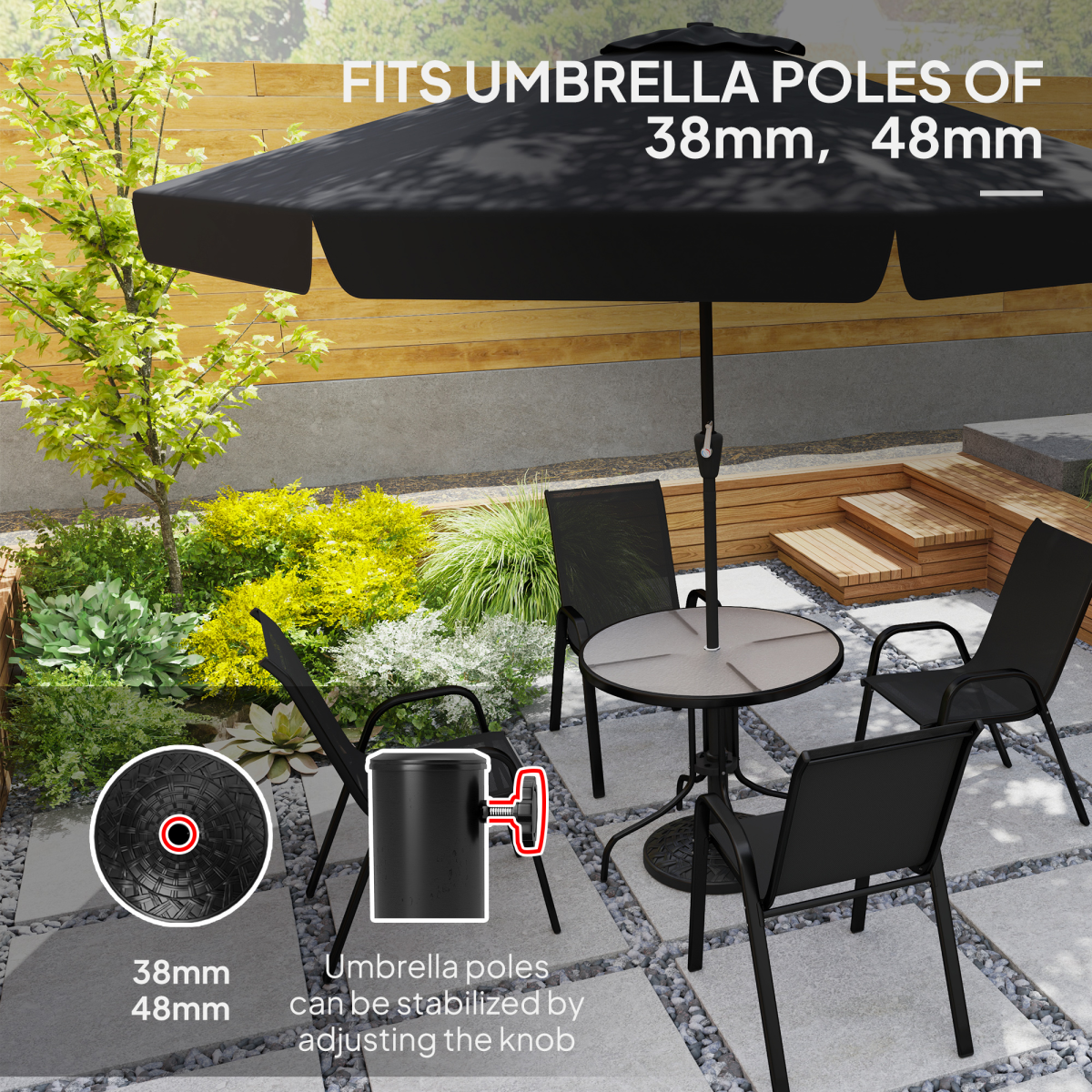Outsunny 12kg Round Resin Parasol Base with Tightening Knob, Black