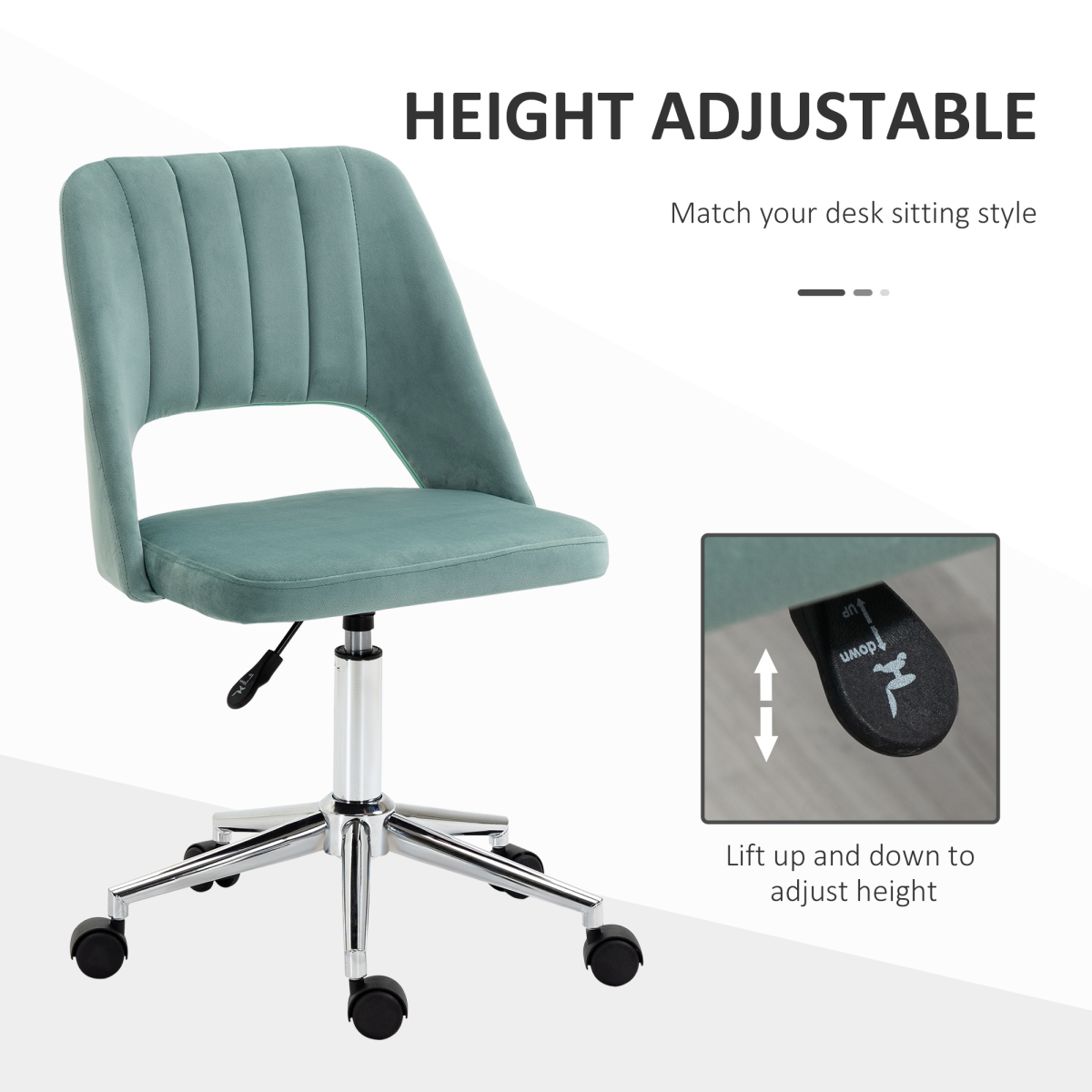 Vinsetto Green Velvet Scallop Swivel Office Chair