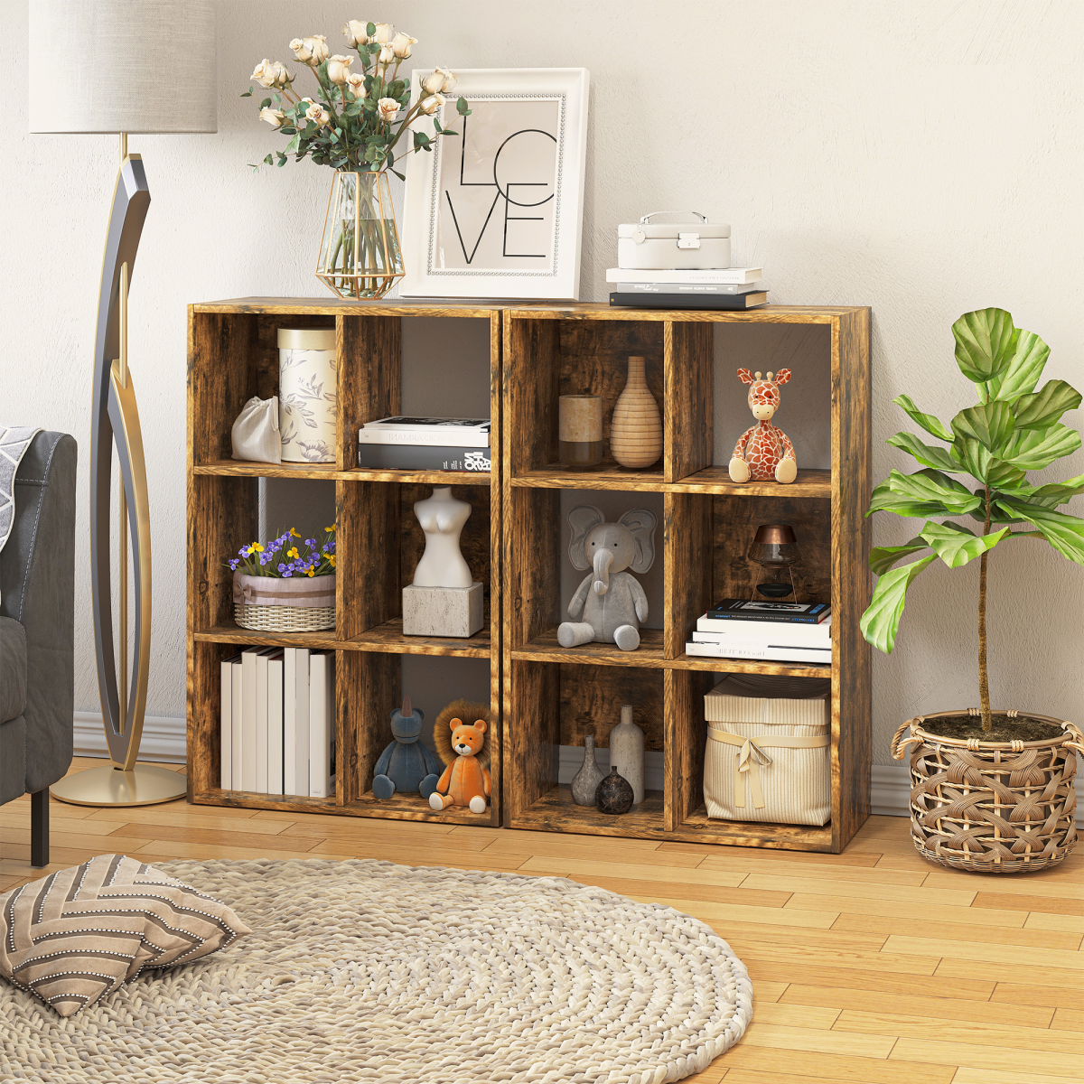 Industrial Style 3-Tier Storage Shelf Bookcase, Rustic Brown