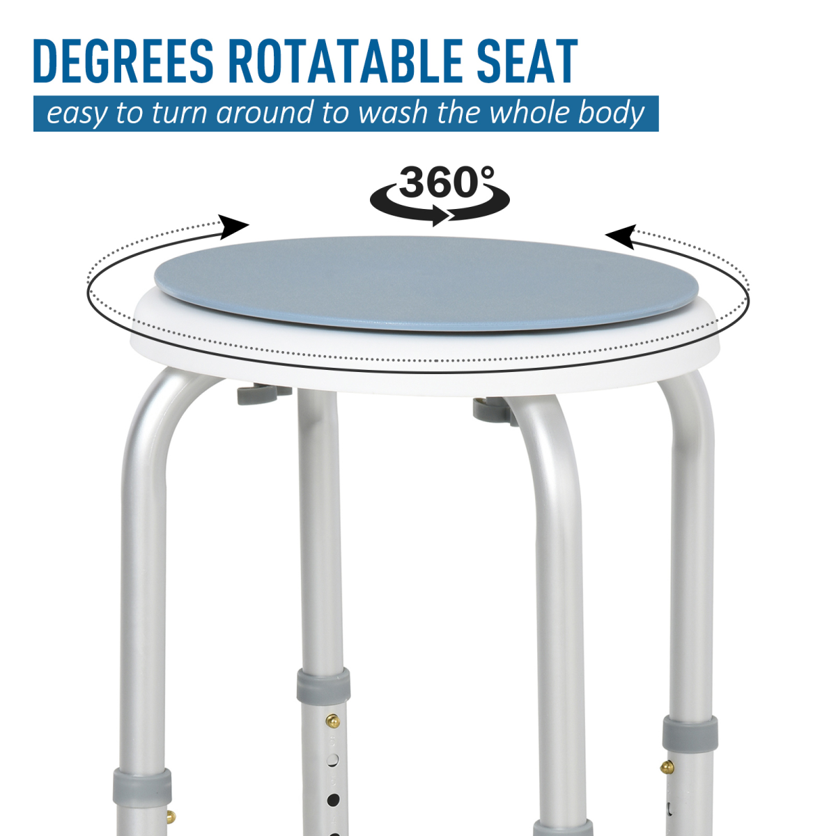 360° Swivel Bath Shower Stool, Adjustable Height, Non-Slip Feet