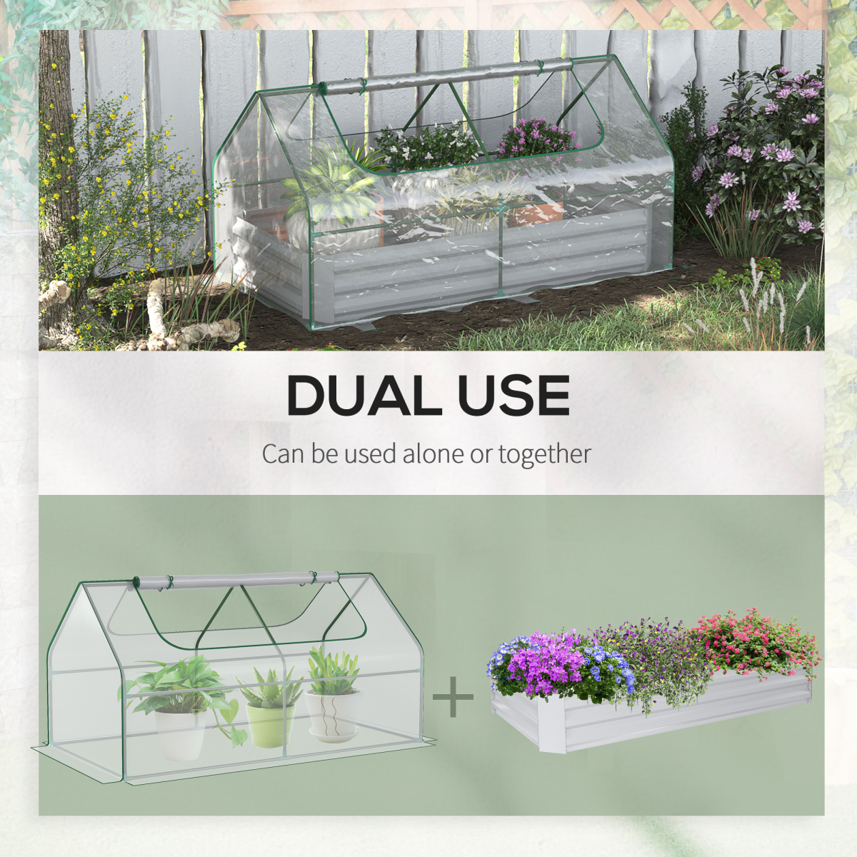 Outsunny Steel Raised Garden Bed Planter Kit with Greenhouse Cover, 185 x 95 cm
