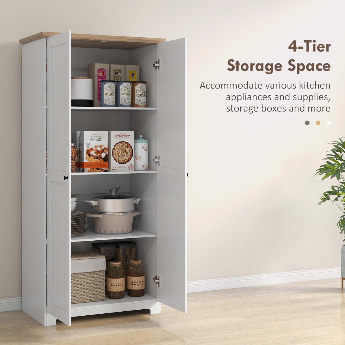 172cm White Wooden Storage Cabinet Cupboard with 2 Doors and 4 Shelves