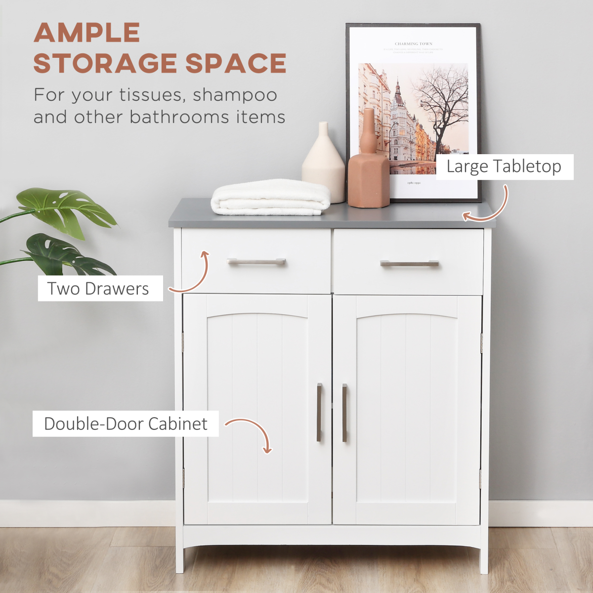 Freestanding Bathroom Storage Cabinet with 2 Drawers, 2 Doors and Adjustable Shelf