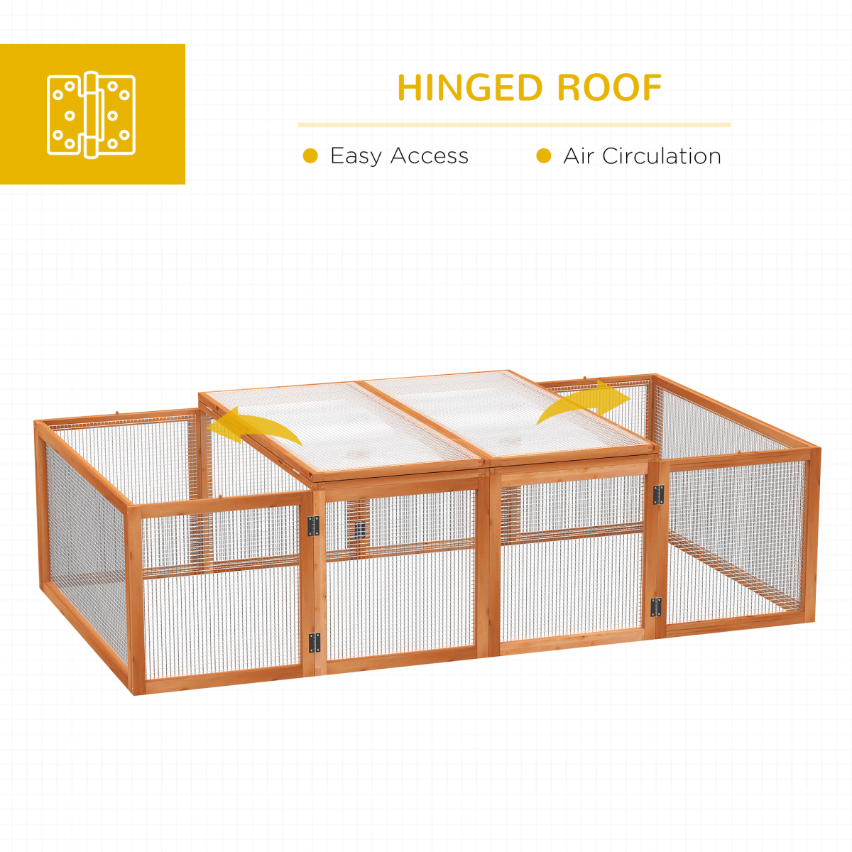 Pawhut Rabbit Hutch with Run and Play Space, Outdoor Mesh Wire Safety, Fir Wood and Metal