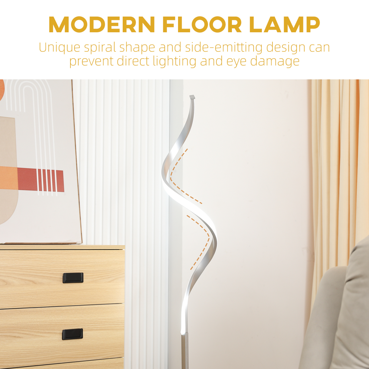 Spiral Floor Lamp, 3 Colour Temperature LED Standing Lamp, Silver