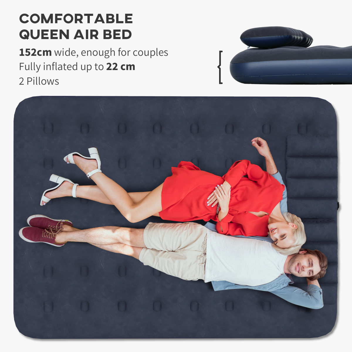 Outsunny Queen Inflatable Mattress with Hand Pump and Pillows