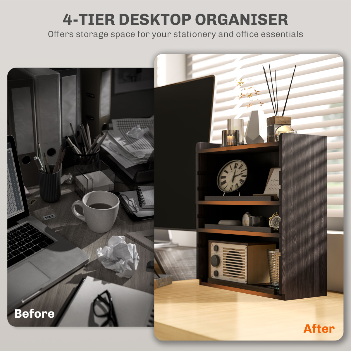 HOMCOM 4-Tier Desktop Organiser with Adjustable Shelves, Dark Brown