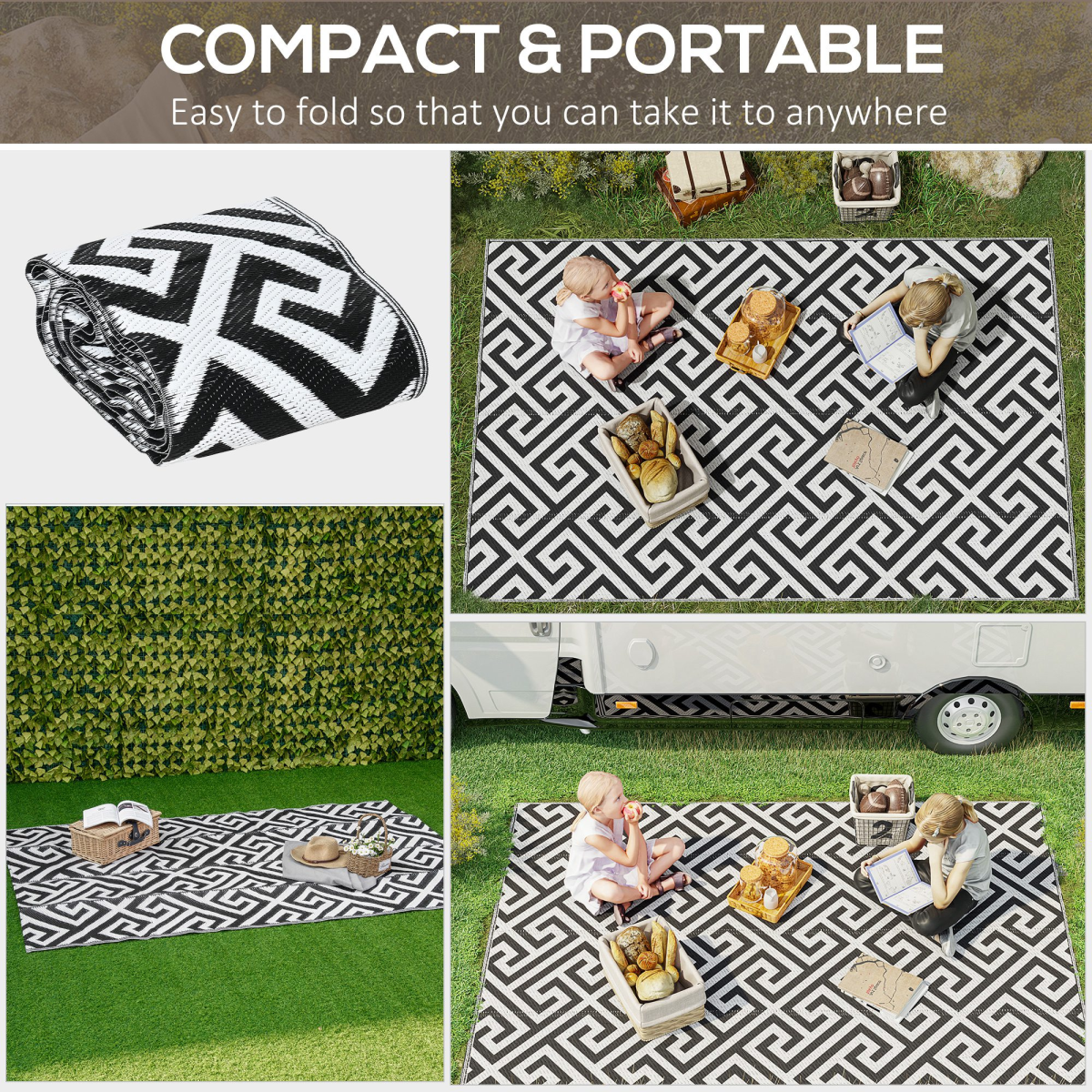 Reversible Foldable Outdoor Rug for RV, Camping, 152x243cm