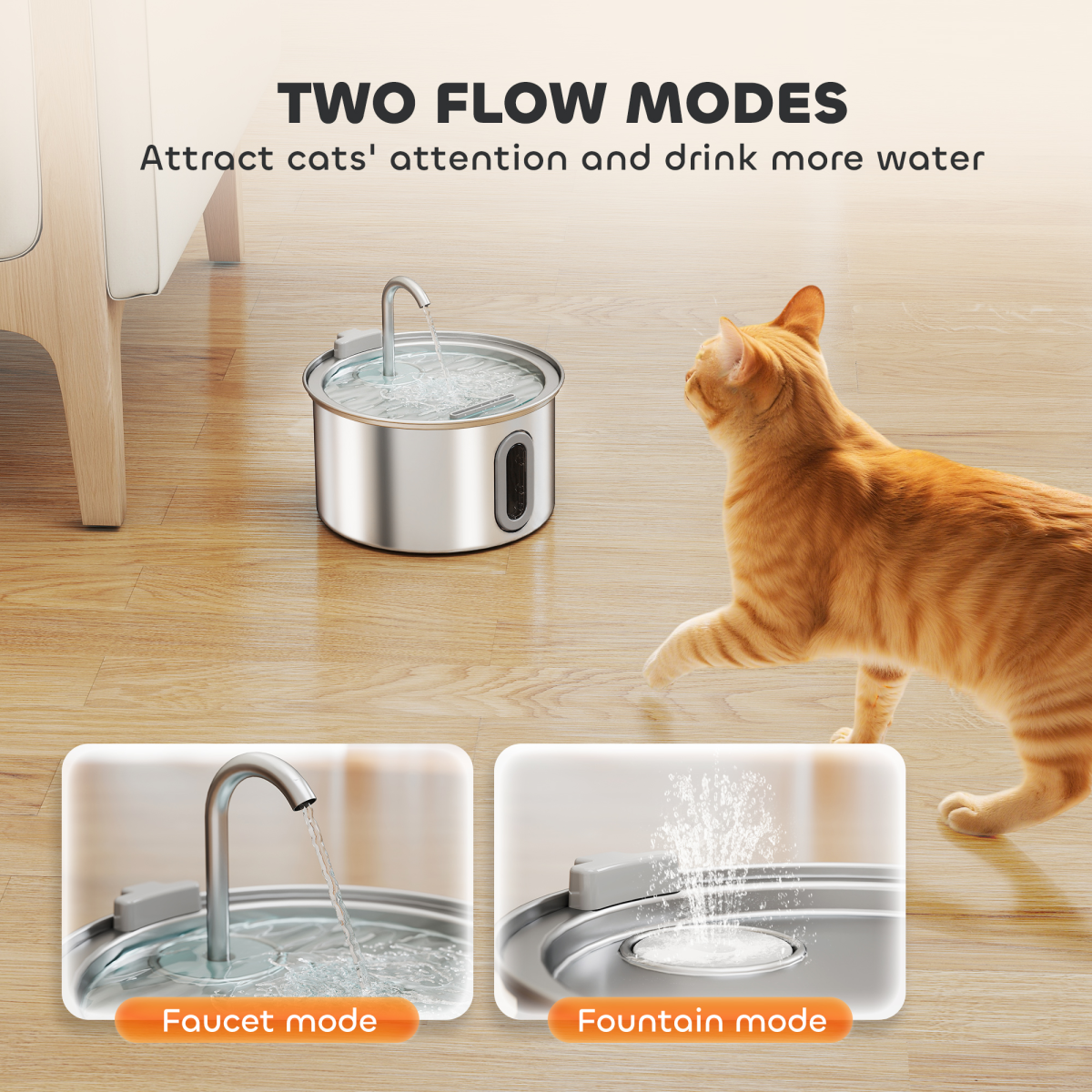 PawHut 2.5L Stainless Steel Cat Water Fountain, Ultra-Silent