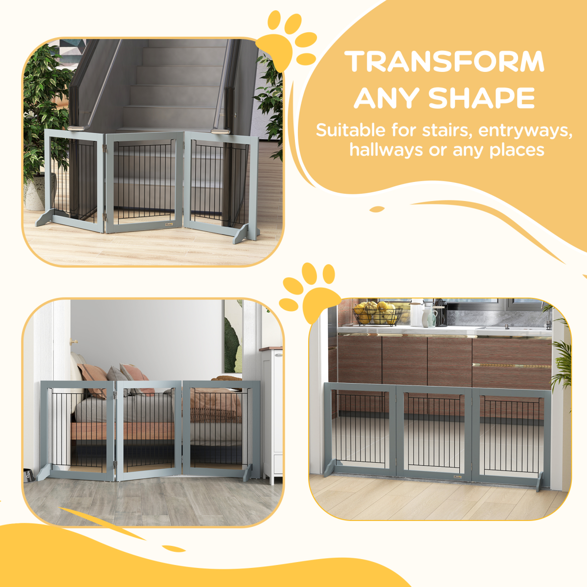 PawHut Foldable 3-Panel Pet Gate with Support Feet for Small Dogs