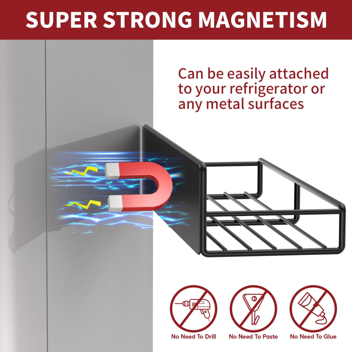 Vinsani 4 Piece Magnetic Spice Rack Metal Shelf, Super Strong Magnetic, No Drilling Required