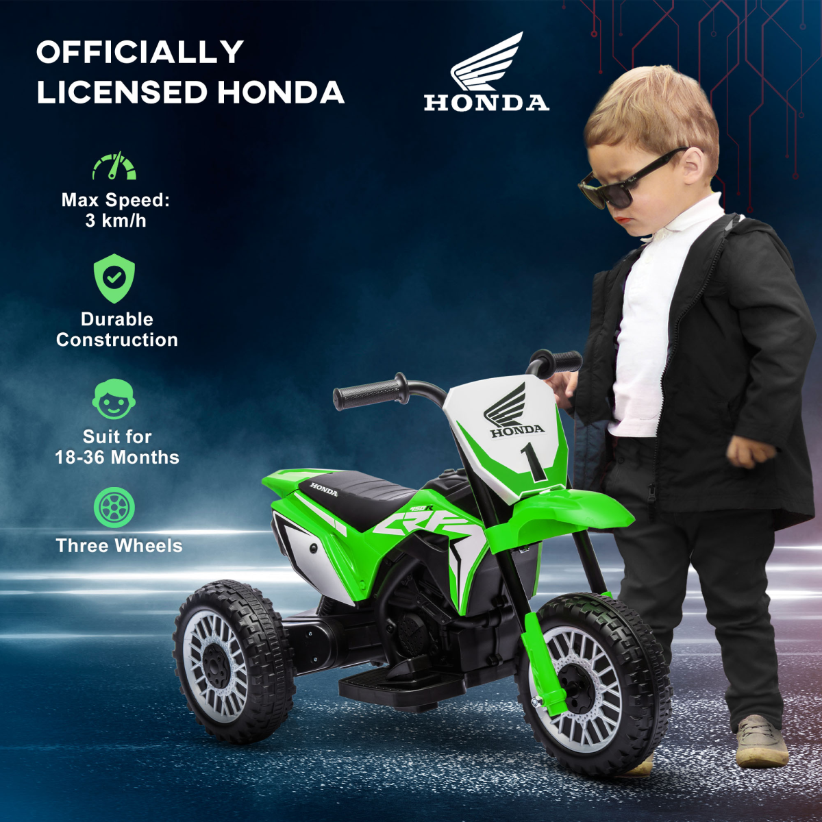 HOMCOM Honda CRF450RL 6V Kids Electric Motorbike with Horn, Green