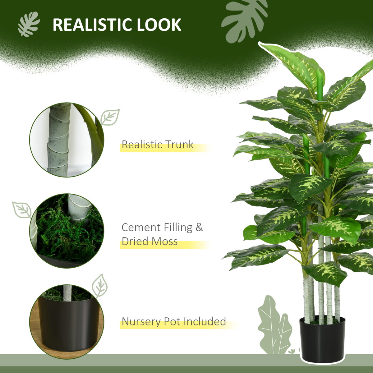 HOMCOM Artificial Evergreen Tree in Pot, Indoor Outdoor Decor