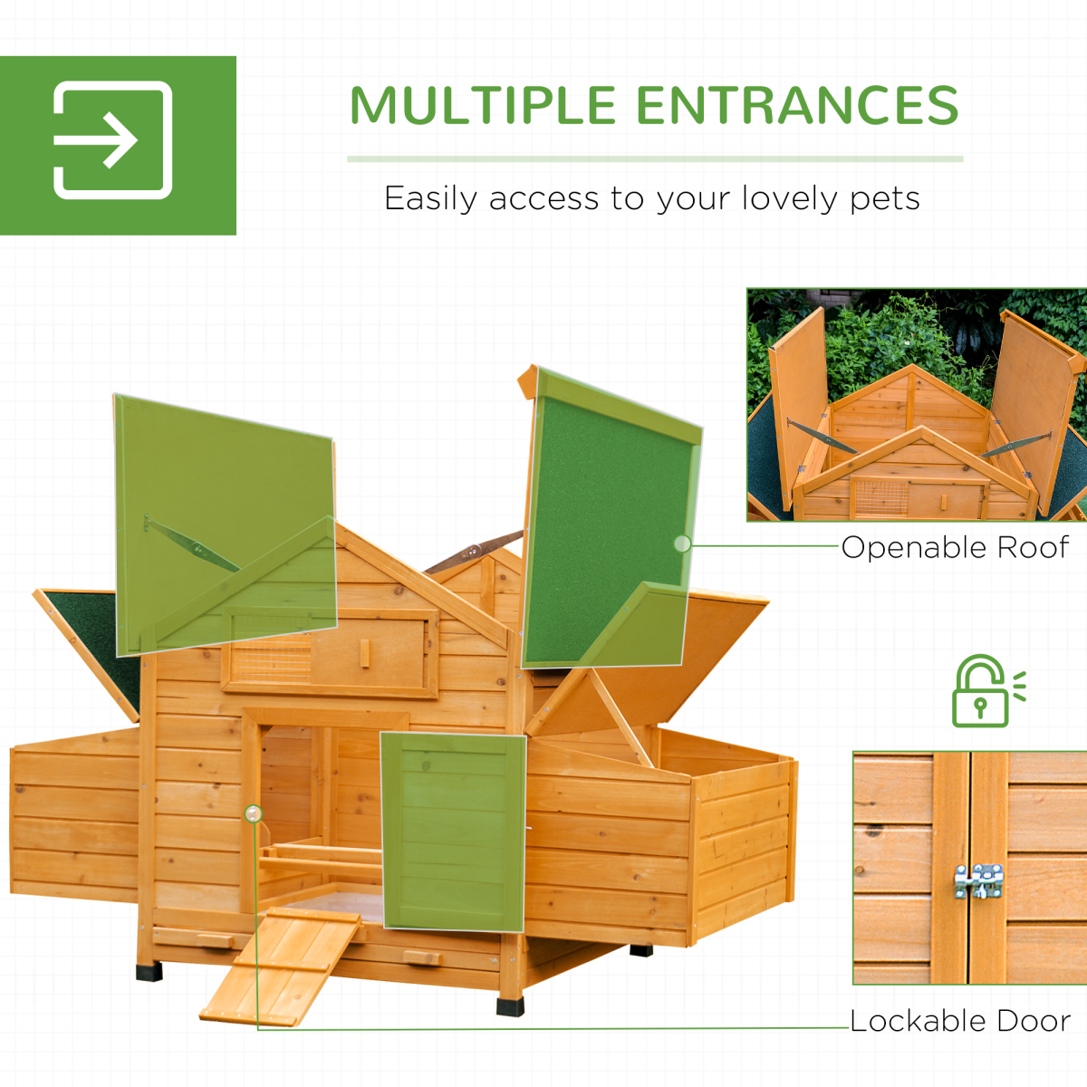 PawHut Outdoor Fir Wood Pet House with Nesting Boxes & Roof