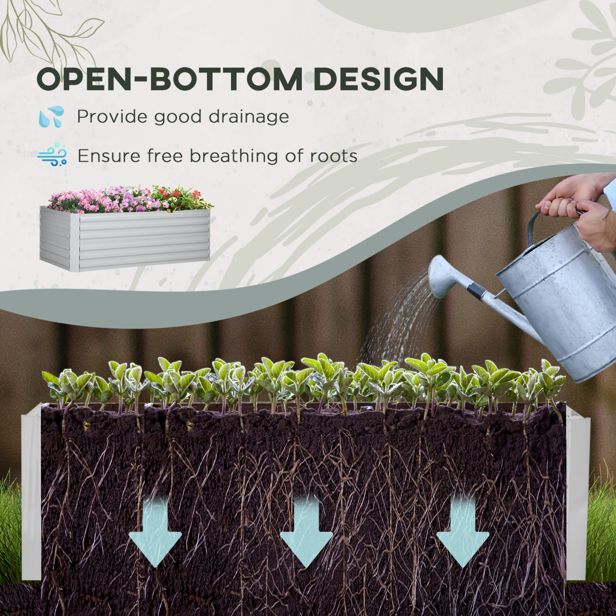 Outsunny Galvanised Steel Raised Garden Bed 180 x 90cm with Reinforced Rods