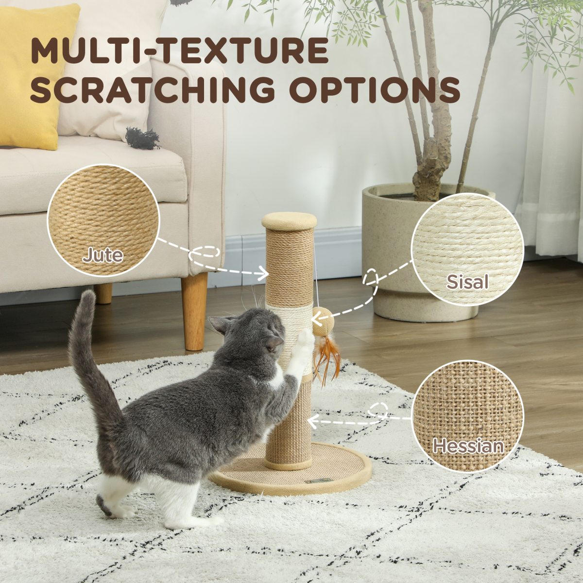 PawHut 47cm Cat Scratching Post with Sisal Rope, Brown