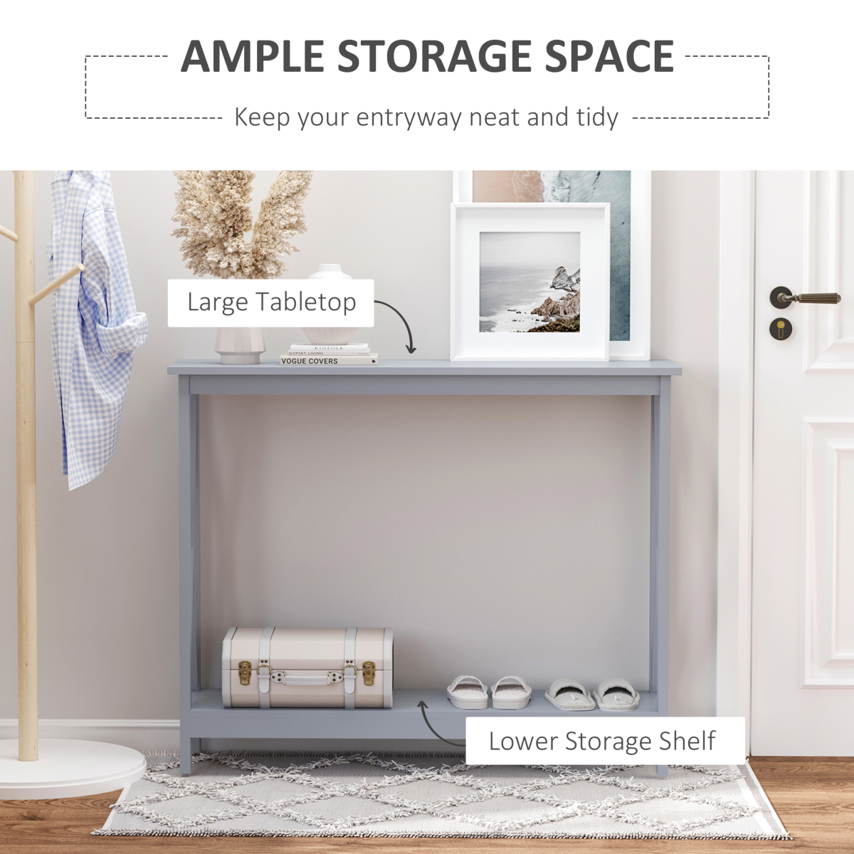 Solid MDF Console Table with Lower Storage Shelf, Entryway Hall Display Table