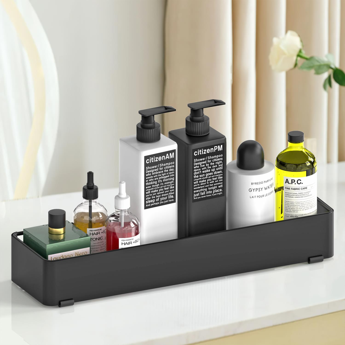 Vinsani 2-Piece Black Adhesive Shower Caddy Set, Rustproof Stainless Steel No-Drill Bathroom Organizer