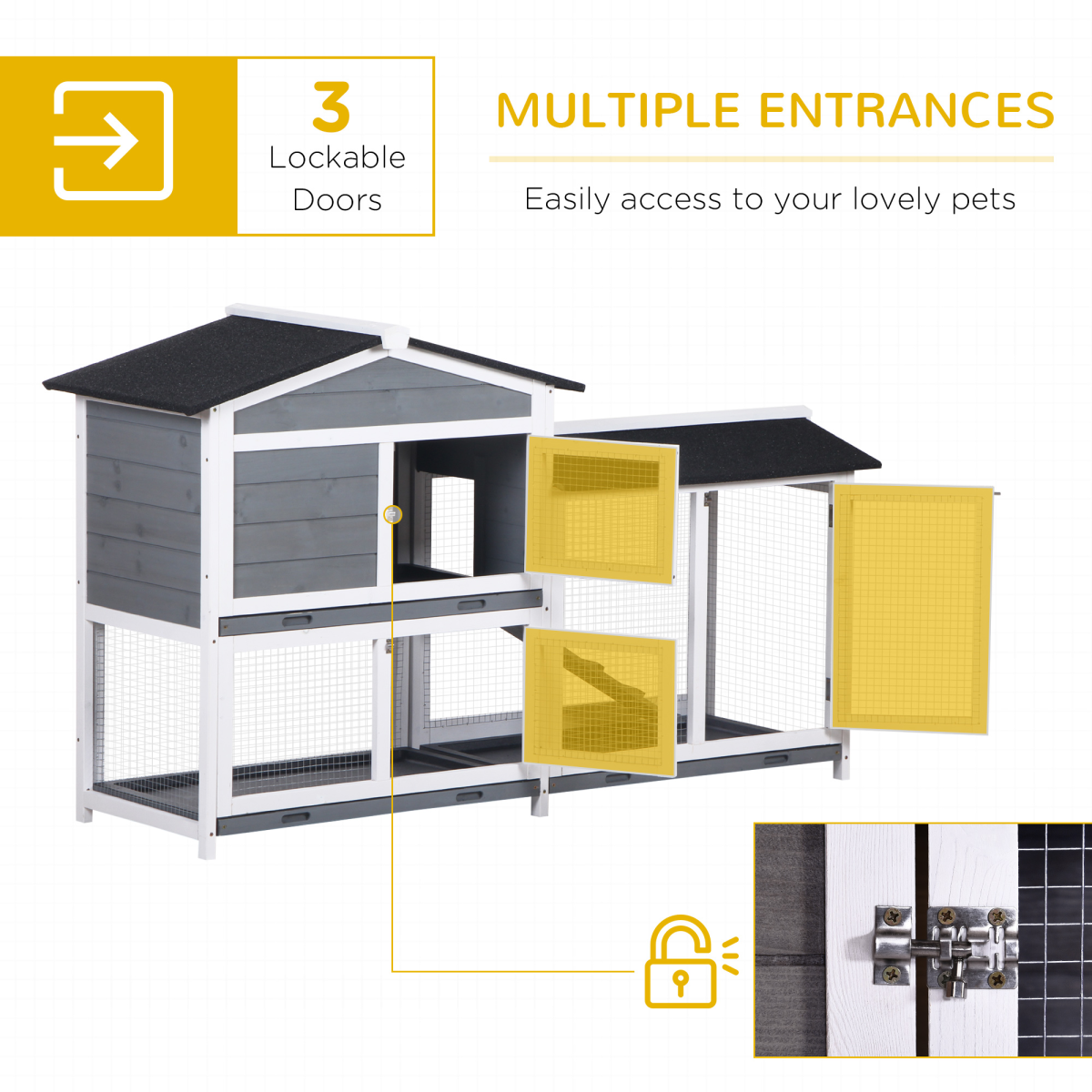 PawHut 2-Tier Wooden Rabbit Hutch for Guinea Pigs, Outdoor Pet Cage with Ramp, Sliding Tray and Weather-Resistant Roof