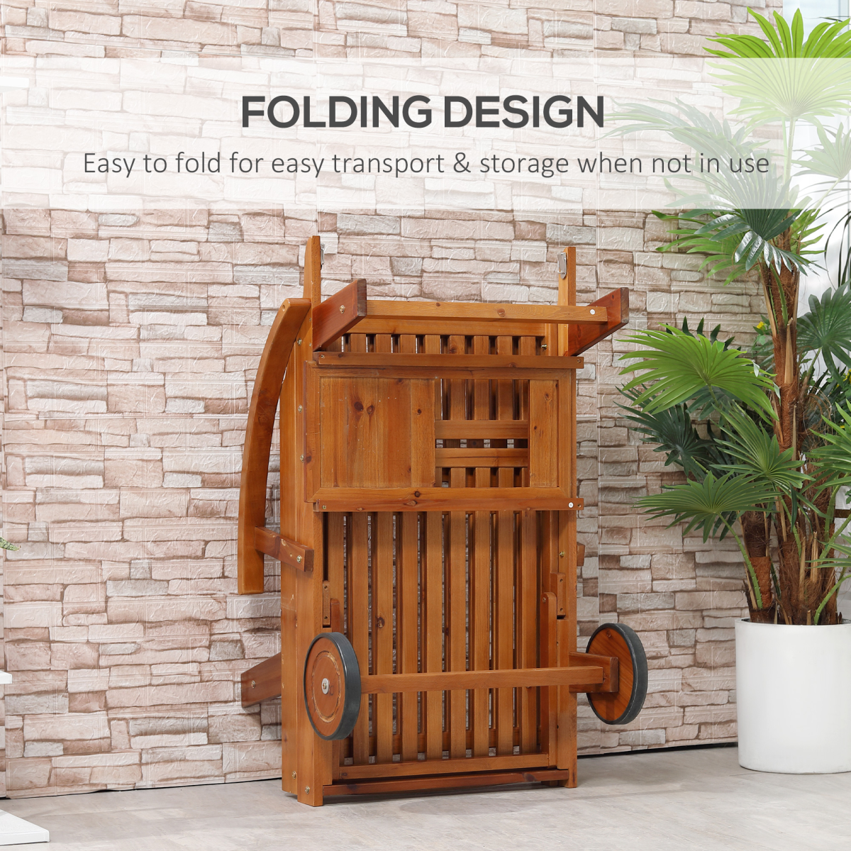 Outsunny Acacia Wood Foldable Sun Lounger with Adjustable Back & Wheels