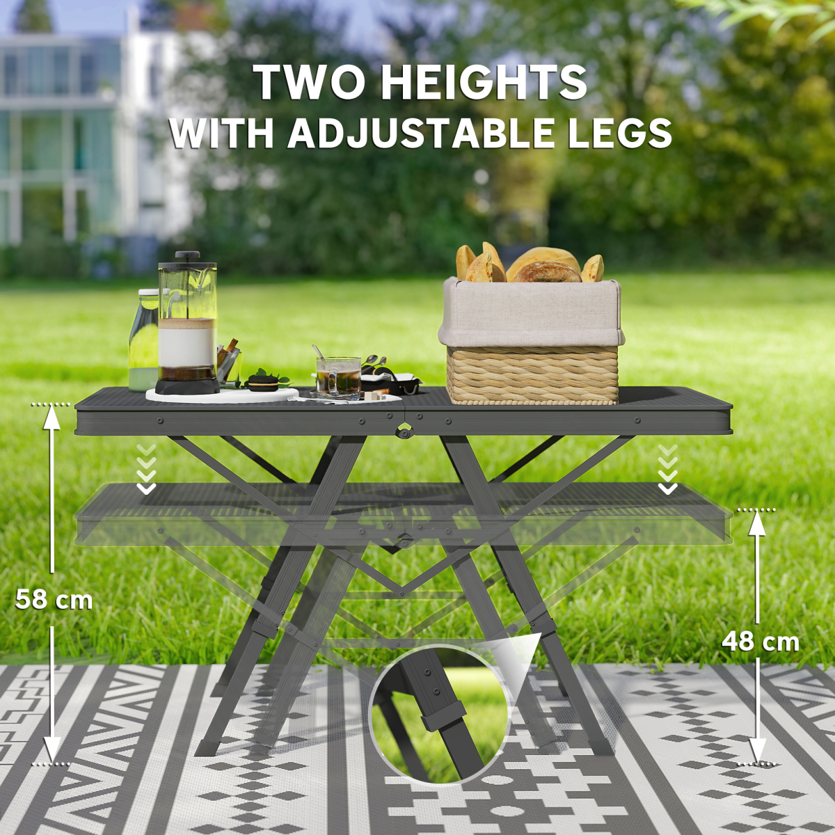 Outsunny Folding Camping Table with Adjustable Heights, Mesh Top