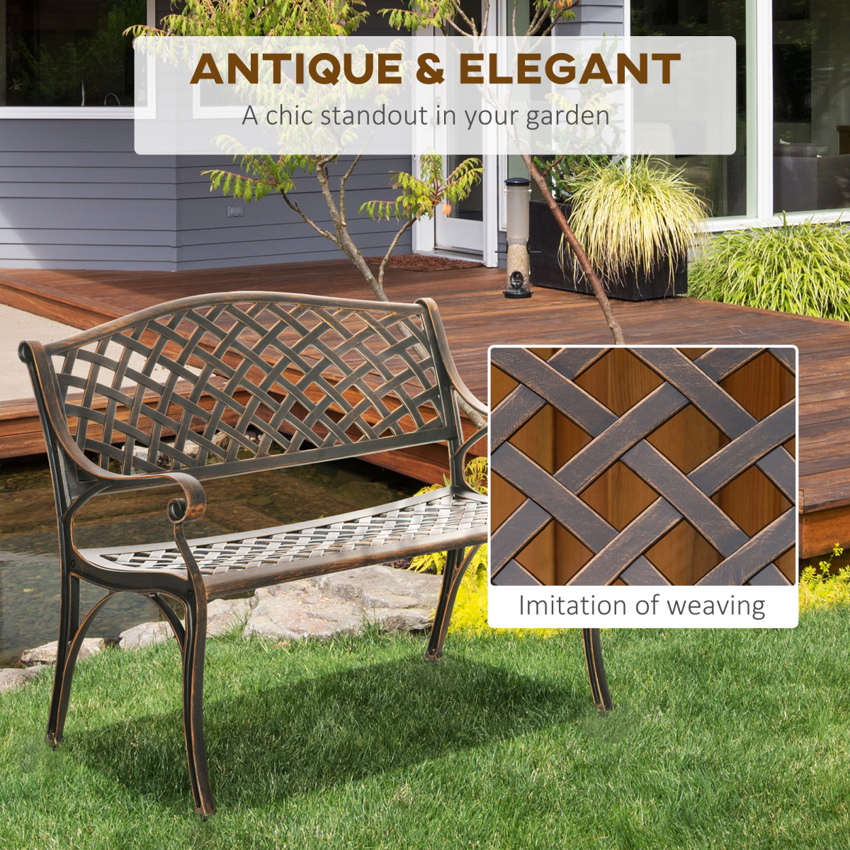 Outsunny Cast Aluminium 2 Seater Outdoor Bench, Bronze
