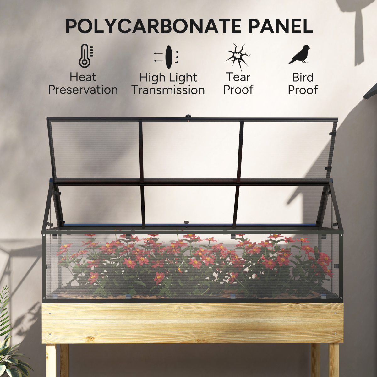 Outsunny Raised Garden Bed with Polycarbonate Cover, Natural Wood Finish