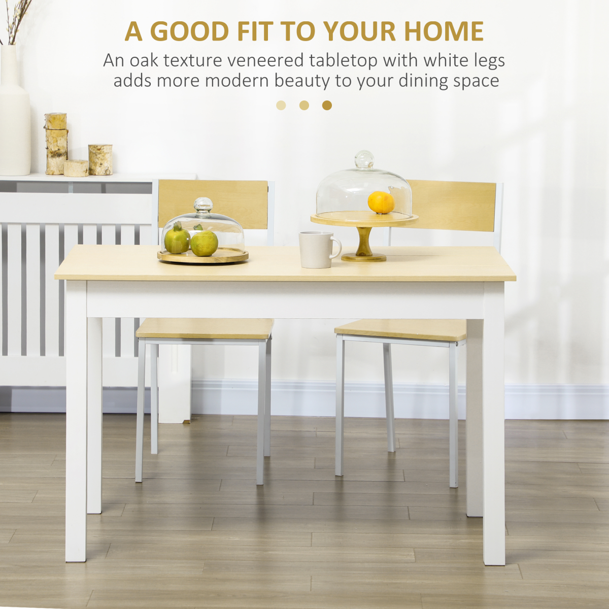 HOMCOM Dining Table for 4-6, Oak Wood Grain, Thick-Leg Kitchen Table