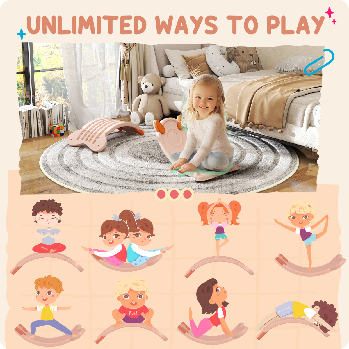 AIYAPLAY Kids Balance Board for Balance Training & Sensory Play, Pink