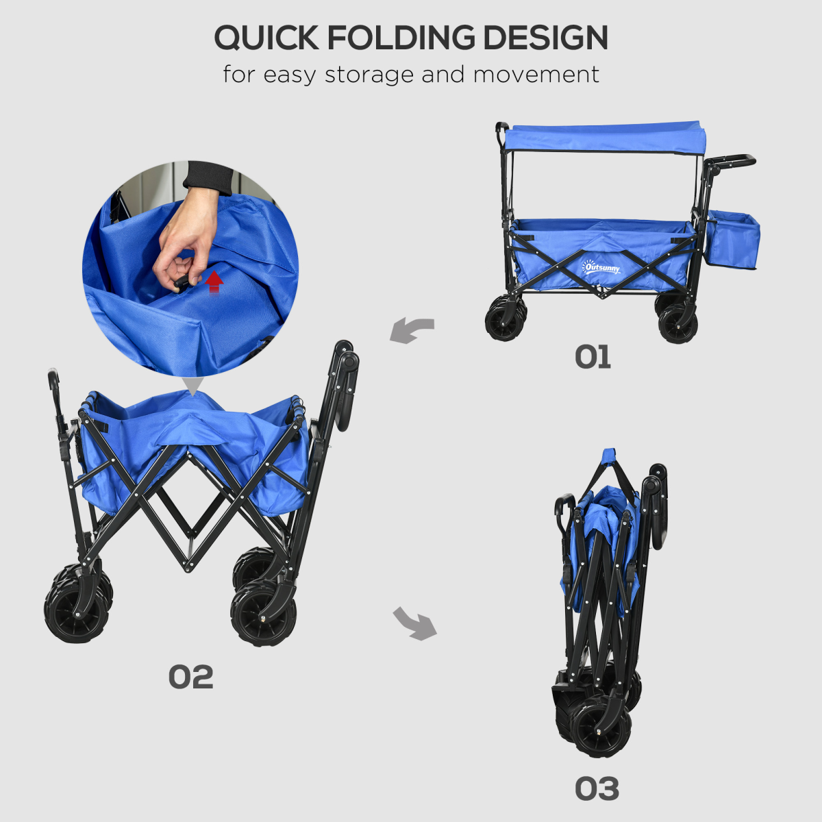 Outsunny Folding Trolley Cart Wagon, 4-Wheel, 2-Compartment, Blue