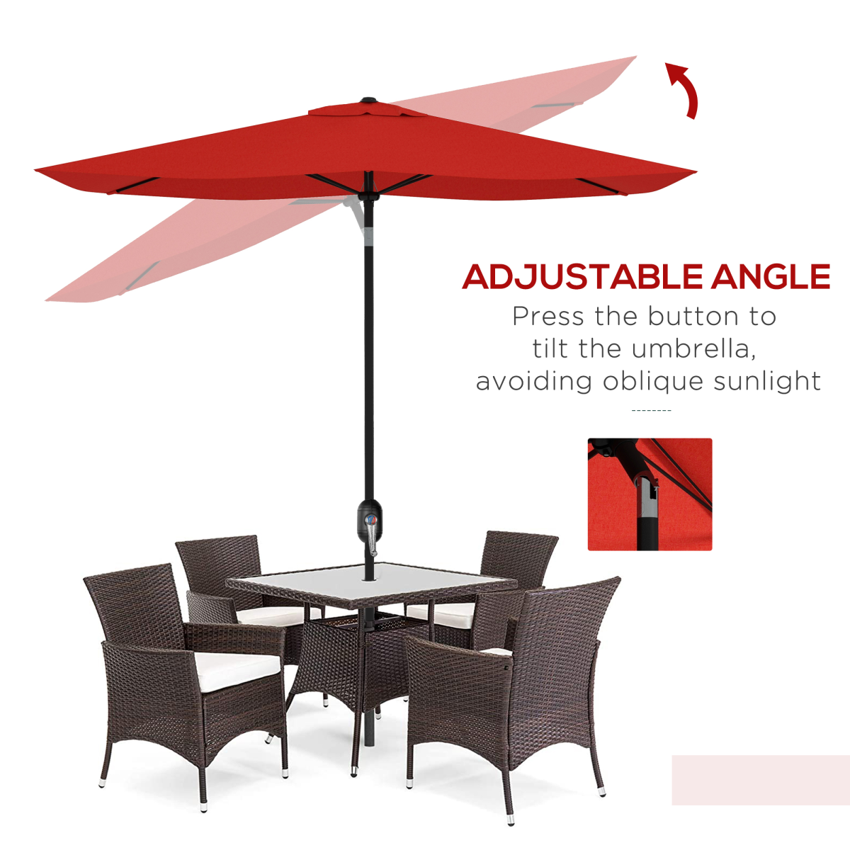 Outsunny 2x3m Rectangular Garden Parasol, Wine Red, Crank & Tilt