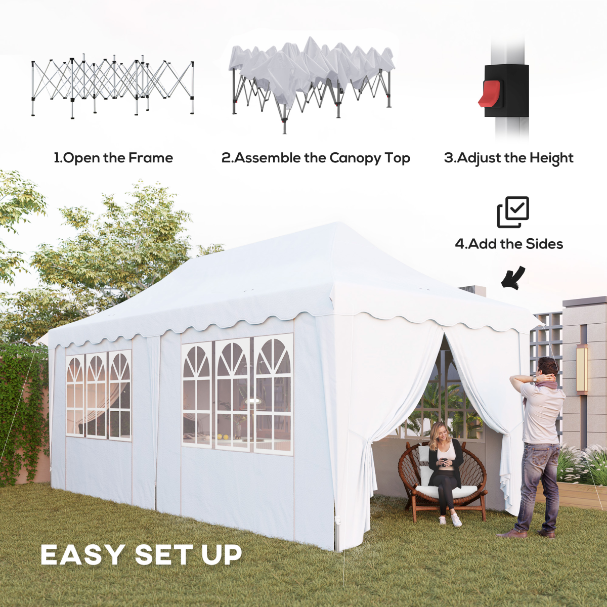 Outsunny 3 x 6m Pop Up Gazebo with Sides, UPF50+ and Carry Bag