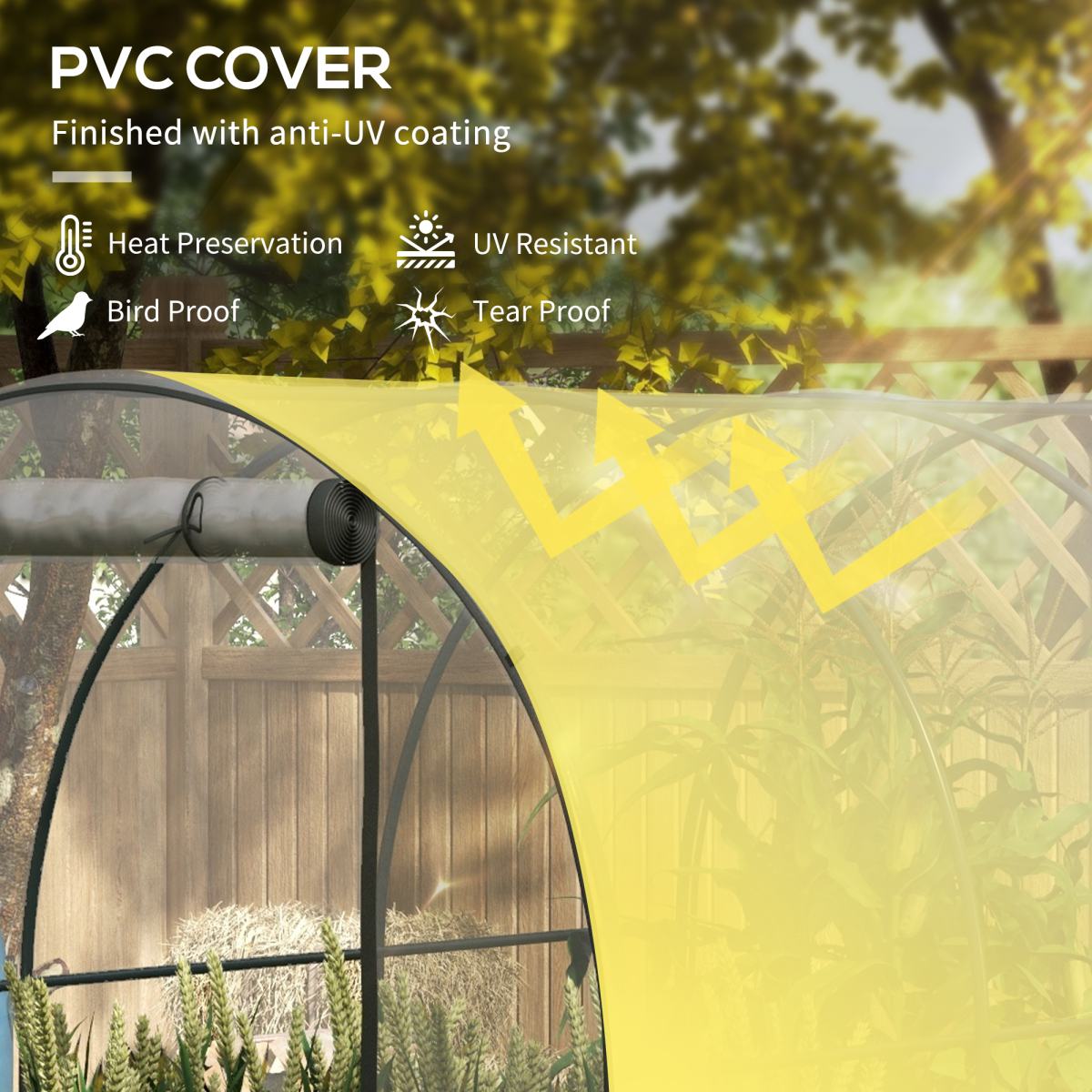Outsunny 3 x 2 x 2m Clear Polytunnel Greenhouse with Roll-Up Door, Mesh Windows, Steel Frame
