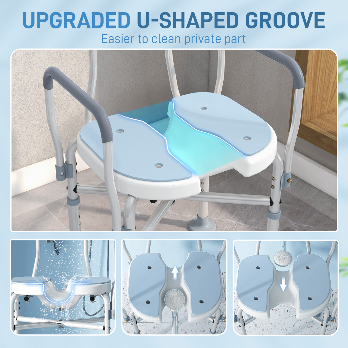 HOMCOM Adjustable Padded Bath Chair with Slotted Seat