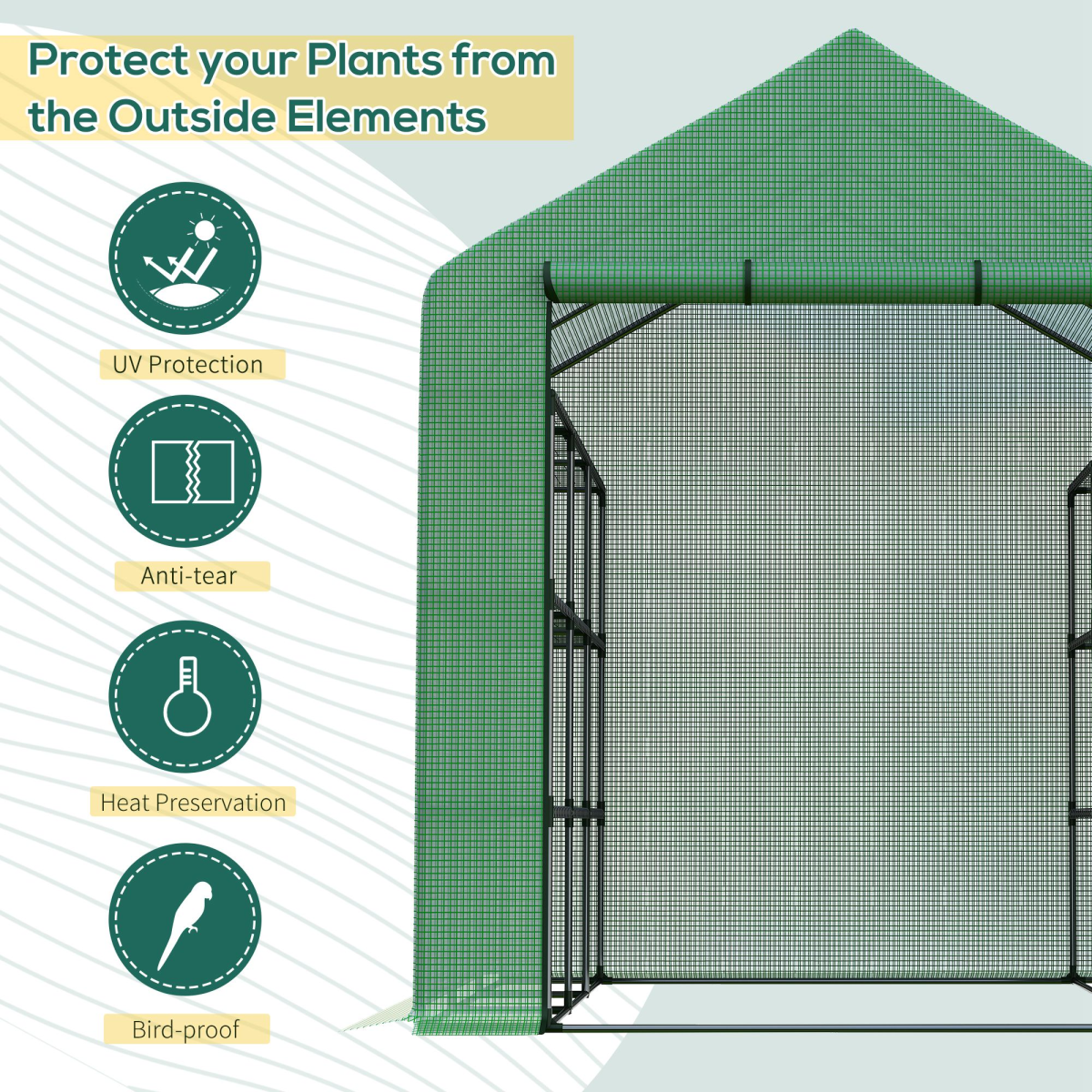Outsunny Poly Tunnel Walk-In Greenhouse with Removable Cover and Shelves 244 x 180 x 210 cm