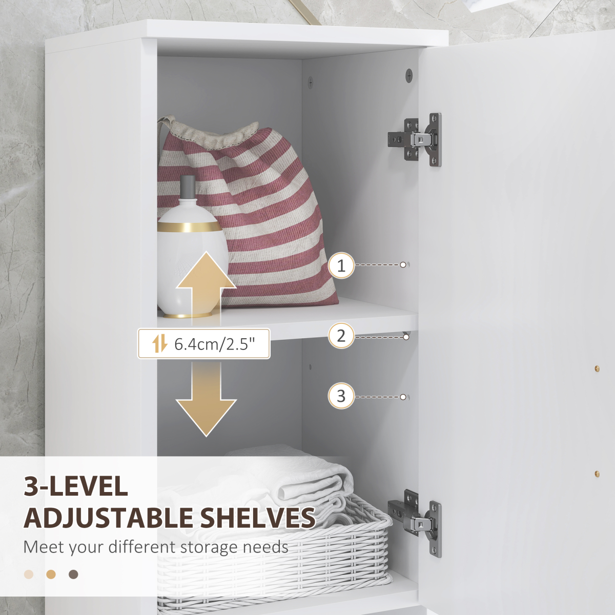 kleankin Tall Slim Bathroom Storage Cabinet with Soft Close, White