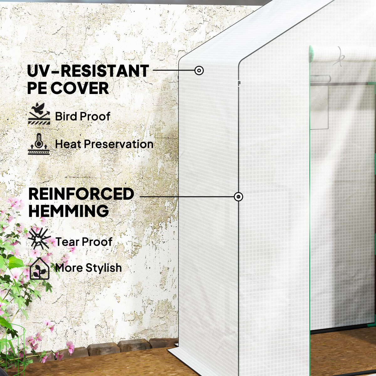 Outsunny Walk-In Greenhouse with 4 Shelves, Outdoor, White