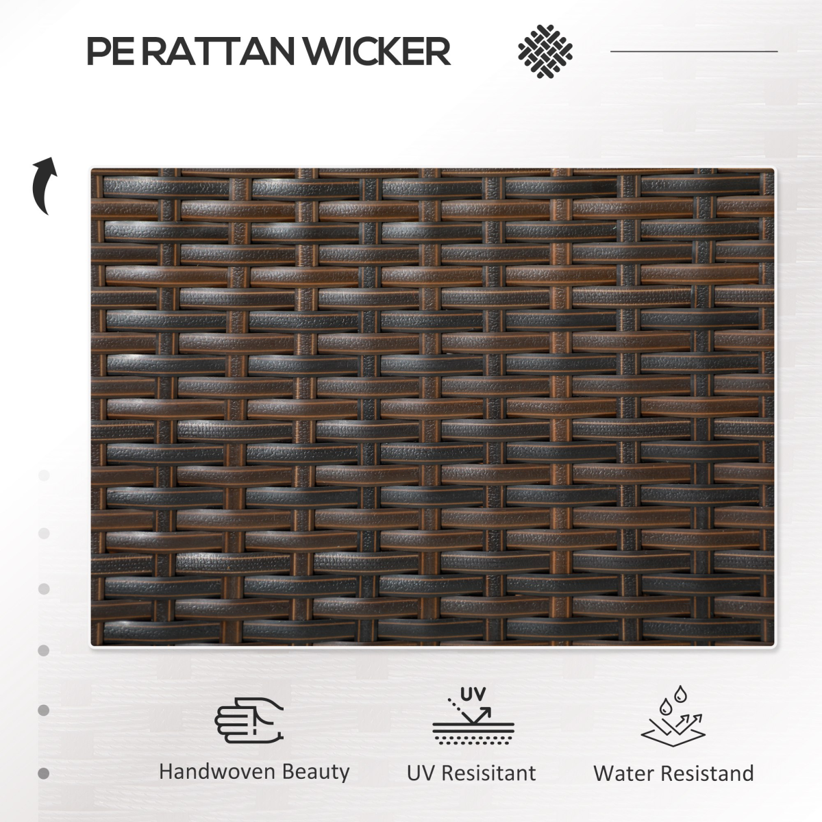 Outsunny 2 Seat Rattan Garden Bench with Middle Table, Tempered Glass Top and Padded Cushions