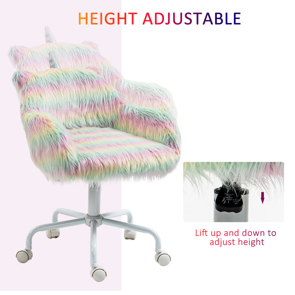 Vinsetto Faux Fur Unicorn Desk Chair with Armrests, Adjustable Height
