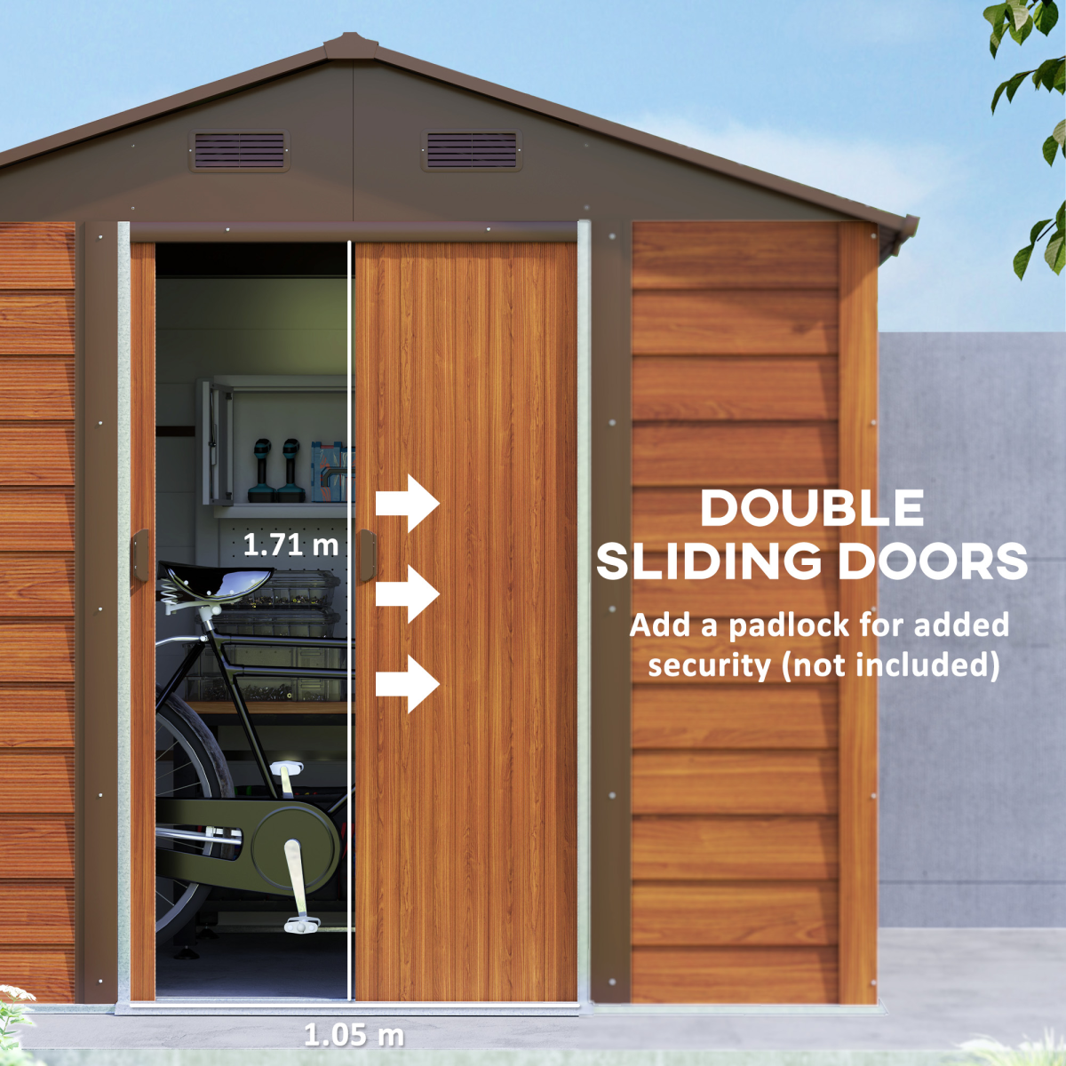 Outsunny 7.7x6.4ft Garden Shed, Sliding Door, Lockable, Wood Effect