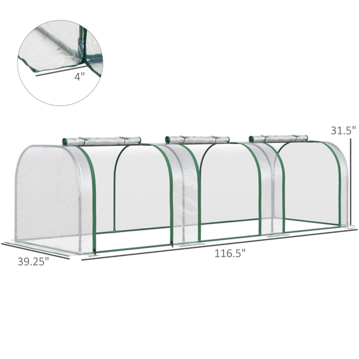 Mini Greenhouse with Steel Frame and PVC Cover, 9.7 ft L x 3.3 ft W x 2.6 ft H, Roll-Up Zippered Doors