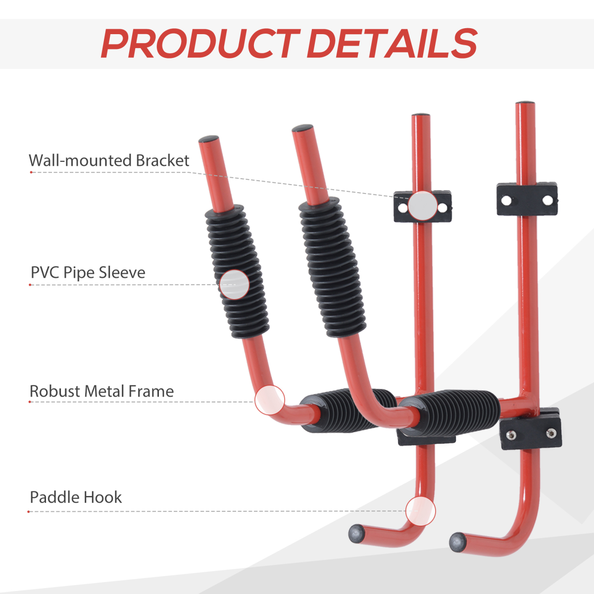 Heavy Duty Iron Kayak Wall Mount Rack with Hooks, Canoe and Paddle Storage, 50kg Capacity