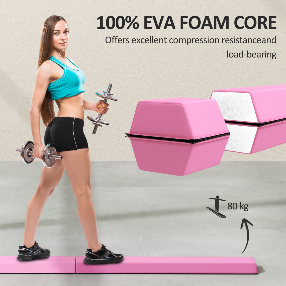 SPORTNOW 7.7FT Folding Gymnastics Balance Beam, Non-Slip Base, Pink