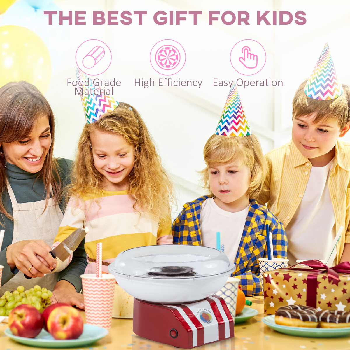 HOMCOM 450W Candy Floss Machine with Stainless Steel Cover, Bamboo Sticks and Aluminium Turntable